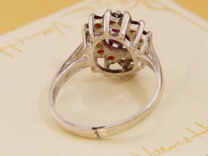 Pink Rhodolite & Red Pyrope Garnet Silver Daisy Cluster Ring 1960s 4