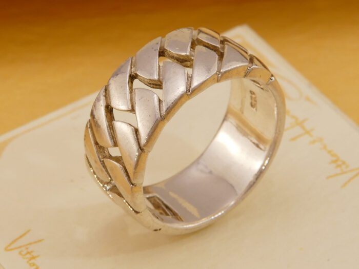 Thick & Heavy 10mm Chain Link Band Ring in Solid Silver Hallmark 1990s 4