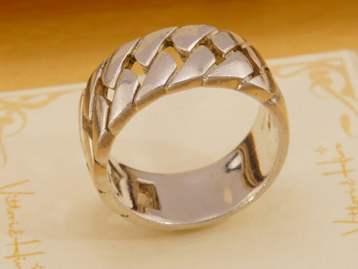 Thick & Heavy 10mm Chain Link Band Ring in Solid Silver Hallmark 1990s 6