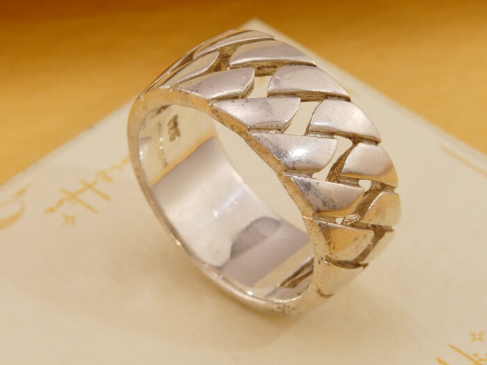 Thick & Heavy 10mm Chain Link Band Ring in Solid Silver Hallmark 1990s 7