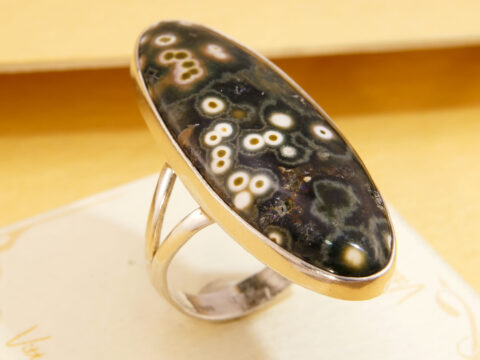 Large Ocean Jasper Oval Cabochon Statement Silver Ring 7