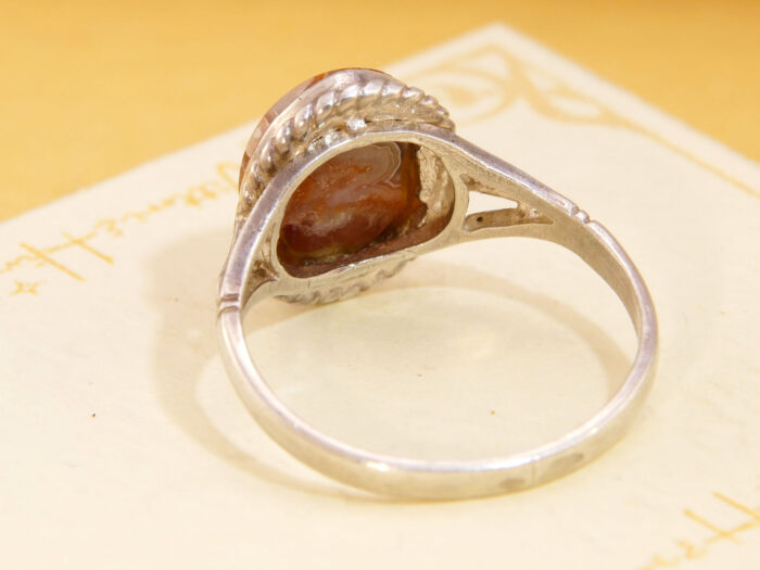 Oval Silk Sardonyx Cabochon Silver Ring Hallmarked 1970s 3