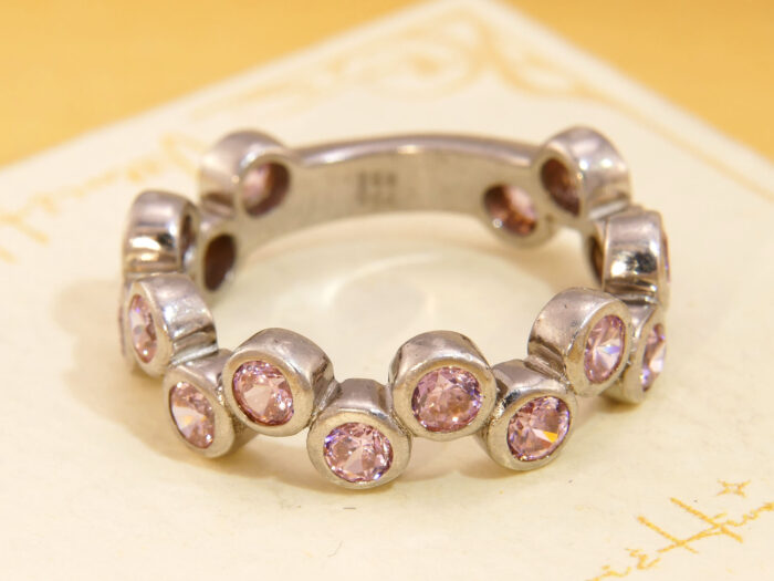 Pink Zirconia Bubble Love Ring in Sterling Silver 1