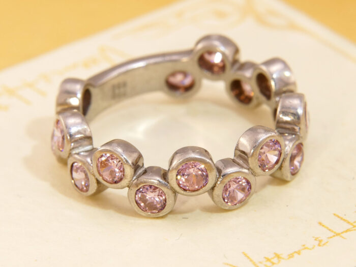 Pink Zirconia Bubble Love Ring in Sterling Silver 2