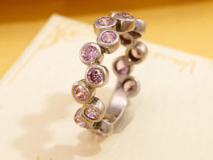 Pink Zirconia Bubble Love Ring in Sterling Silver 4