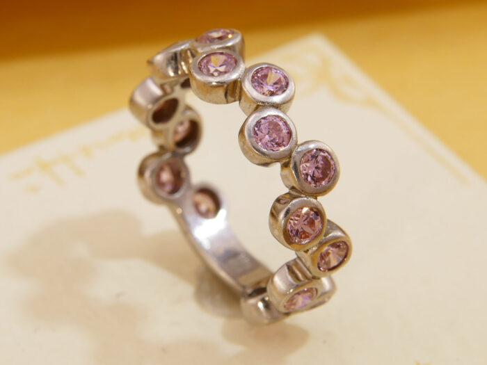 Pink Zirconia Bubble Love Ring in Sterling Silver 5