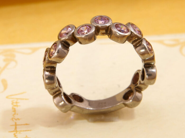 Pink Zirconia Bubble Love Ring in Sterling Silver 6