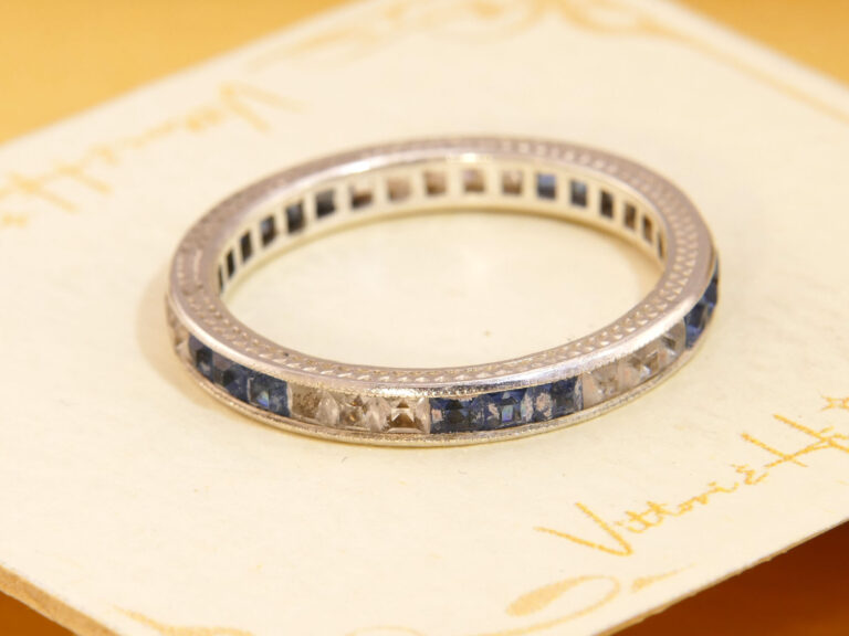 Princess Cut Blue & White Topaz Full Eternity Silver Ring 1