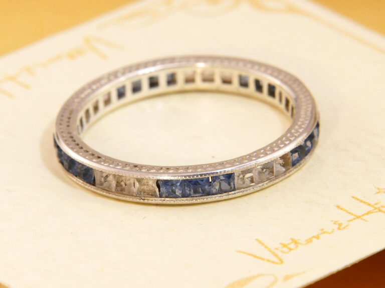 Princess Cut Blue & White Topaz Full Eternity Silver Ring 2