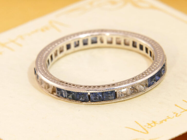 Princess Cut Blue & White Topaz Full Eternity Silver Ring 3