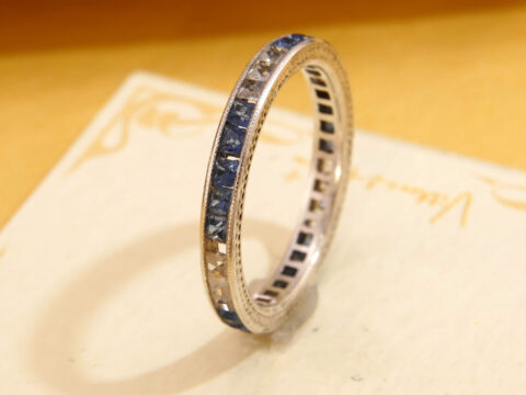 Princess Cut Blue & White Topaz Full Eternity Silver Ring 4