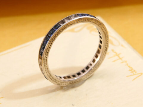 Princess Cut Blue & White Topaz Full Eternity Silver Ring 5