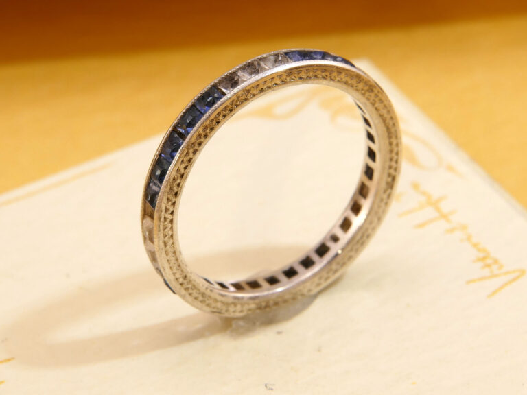 Princess Cut Blue & White Topaz Full Eternity Silver Ring 5