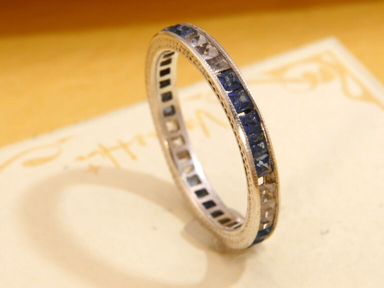 Princess Cut Blue & White Topaz Full Eternity Silver Ring 6