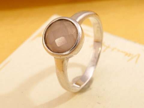 Rose Cut Rose Quartz Solitaire Solid Silver Ring 4