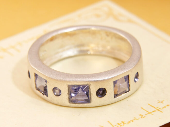 Square Cut Purple Amethyst Brushed Matt Silver Thick Band Ring 1