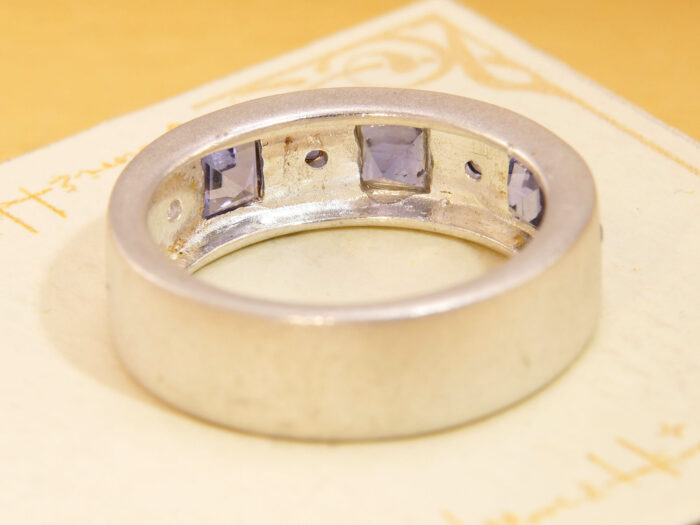 Square Cut Purple Amethyst Brushed Matt Silver Thick Band Ring 3