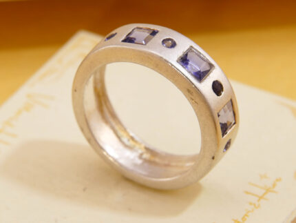 Square Cut Purple Amethyst Brushed Matt Silver Thick Band Ring 7