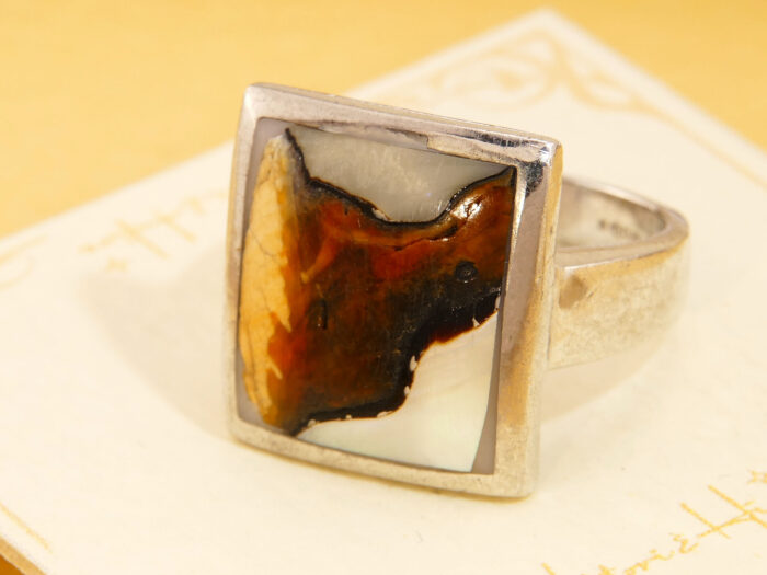 Square Mother of Pearl Shell Panel Silver Ring Hallmarked 2005 1