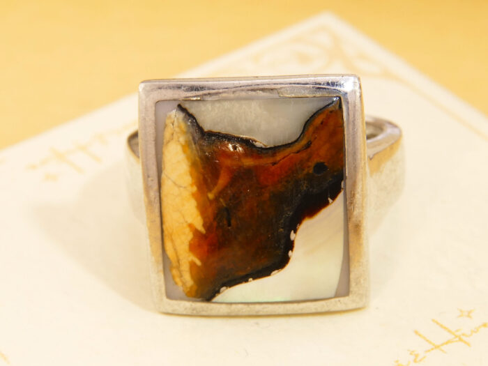 Square Mother of Pearl Shell Panel Silver Ring Hallmarked 2005 2