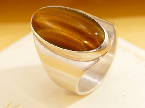 Tigers Eye Ring Chunky Silver Modernist Oval 5