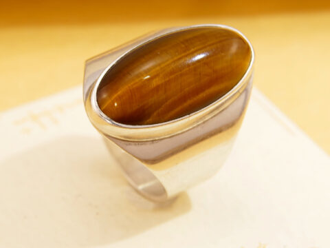 Tigers Eye Ring Chunky Silver Modernist Oval 7