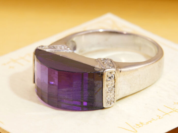 Domed Fancy Amethyst Thick Silver Ring 1