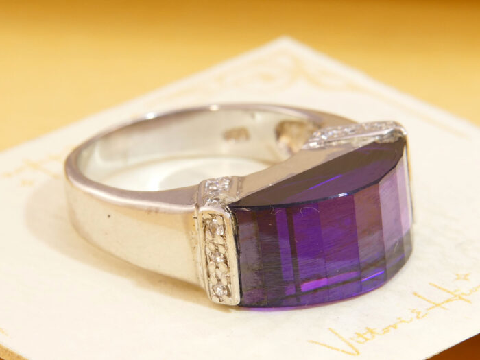 Domed Fancy Amethyst Thick Silver Ring 2