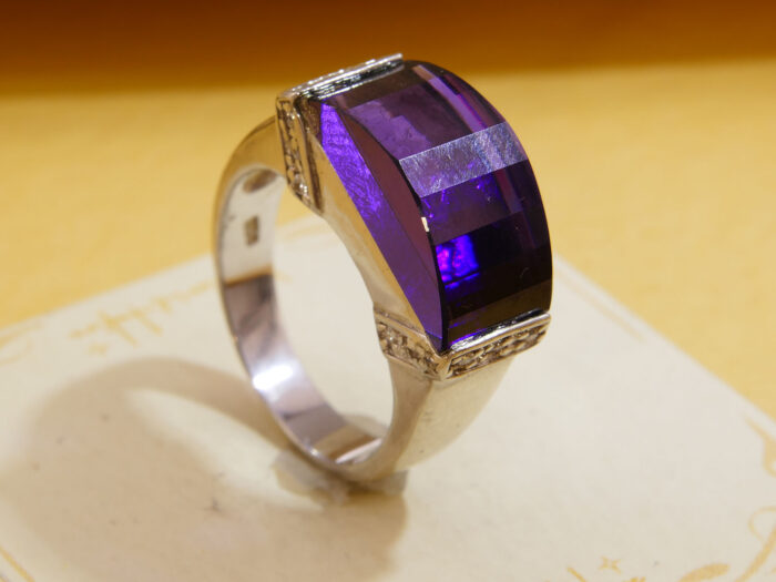 Domed Fancy Amethyst Thick Silver Ring 4