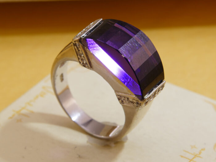 Domed Fancy Amethyst Thick Silver Ring 5