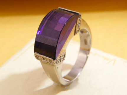 Domed Fancy Amethyst Thick Silver Ring 6