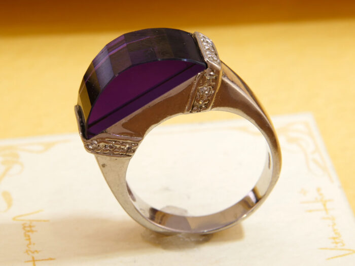 Domed Fancy Amethyst Thick Silver Ring 7