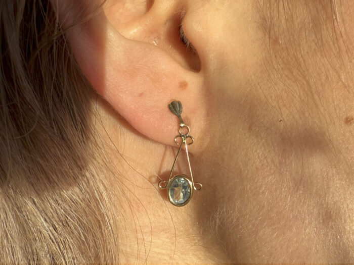 Elegant Oval Blue Aquamarine Yellow Gold Drop Dangle Earrings 1