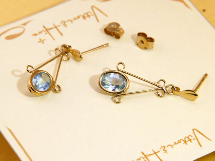 Elegant Oval Blue Aquamarine Yellow Gold Drop Dangle Earrings 3