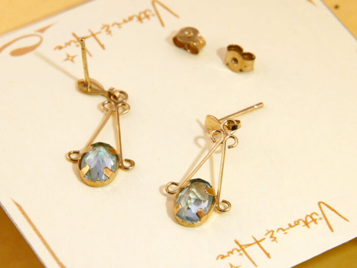 Elegant Oval Blue Aquamarine Yellow Gold Drop Dangle Earrings 4