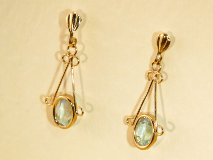 Elegant Oval Blue Aquamarine Yellow Gold Drop Dangle Earrings 5