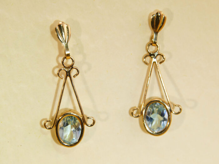 Elegant Oval Blue Aquamarine Yellow Gold Drop Dangle Earrings 7
