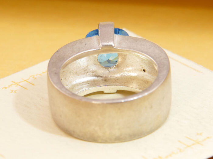 Modernist Thick Brushed Silver Blue Topaz Ring 3