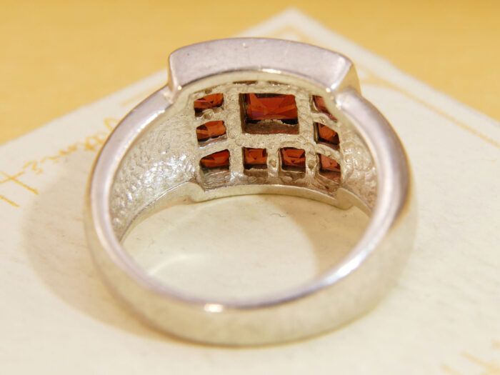 Square Garnet Princess Cut Heavy Silver Ring 4