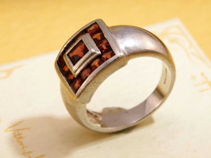 Square Garnet Princess Cut Heavy Silver Ring 6