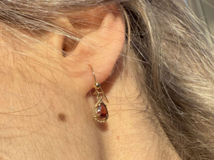 Teardrop Faceted Red Garnet 9k Yellow Gold Earrings 2