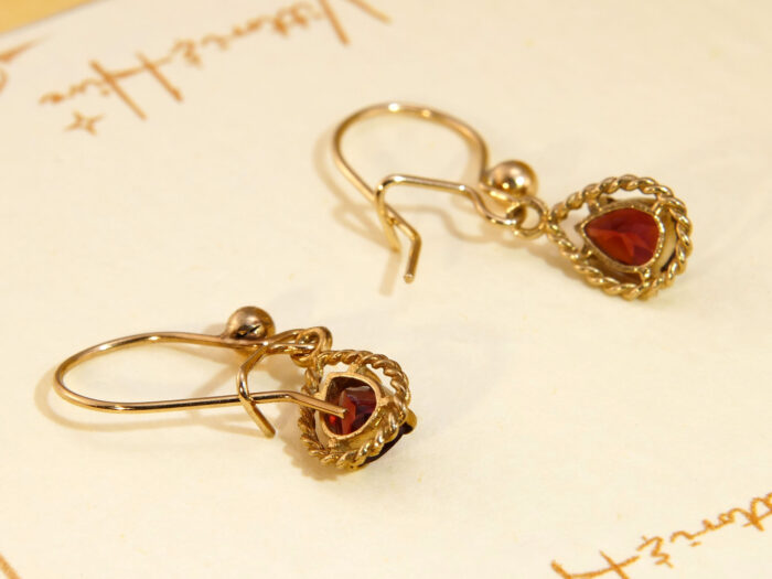 Teardrop Faceted Red Garnet 9k Yellow Gold Earrings 7