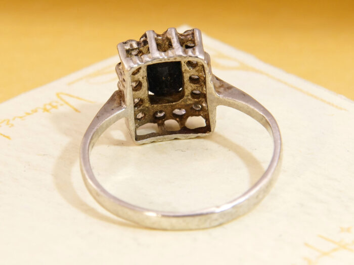 Vintage Rectangular Sapphire Diamond Halo Ring hallmarked 1959 3
