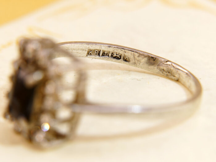 Vintage Rectangular Sapphire Diamond Halo Ring hallmarked 1959 4