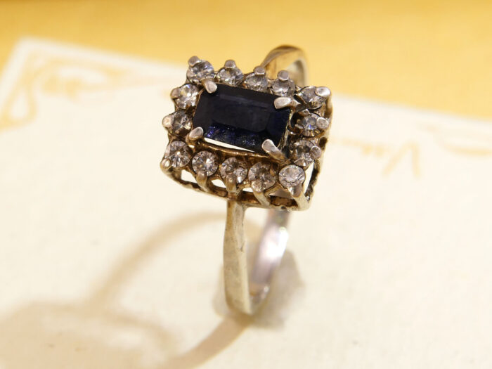 Vintage Rectangular Sapphire Diamond Halo Ring hallmarked 1959 5