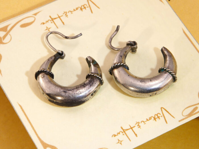 Antique Victorian Etruscan Revival White Metal Hoop Drop Earrings 4