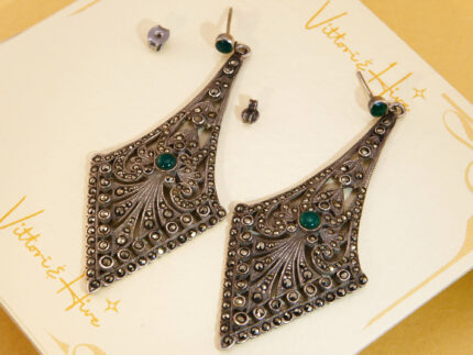 Art Deco Jade Marcasite Silver Dangle Chandelier Earrings 1913 1