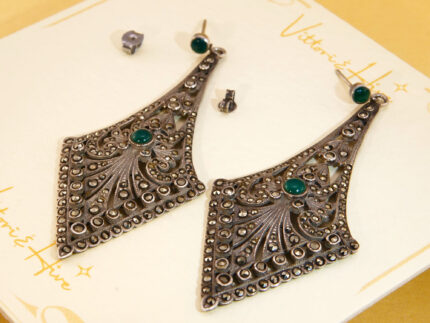 Art Deco Jade Marcasite Silver Dangle Chandelier Earrings 1913 2