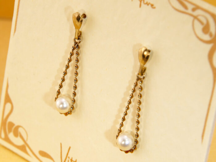 Teardrop Twist Frame Pearl Yellow Gold Dangle Earrings 4