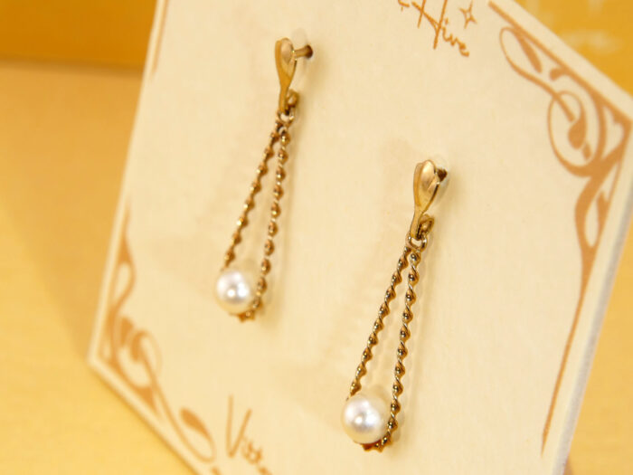 Teardrop Twist Frame Pearl Yellow Gold Dangle Earrings 5